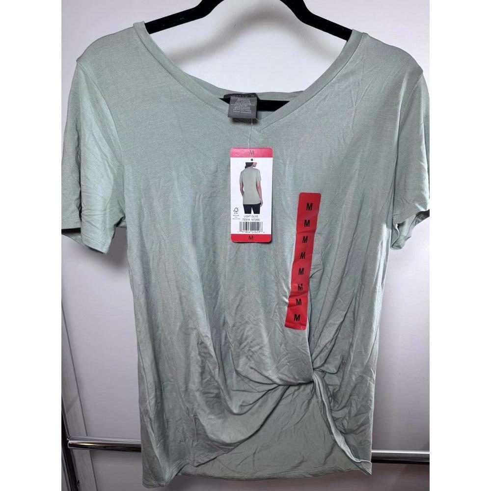 Matty M Women's Light Olive Knotted Tee - Size M